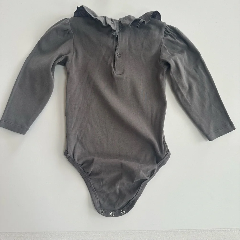 HM | Gray Long Sleeve One Piece Bodysuit with Ruffle Collar